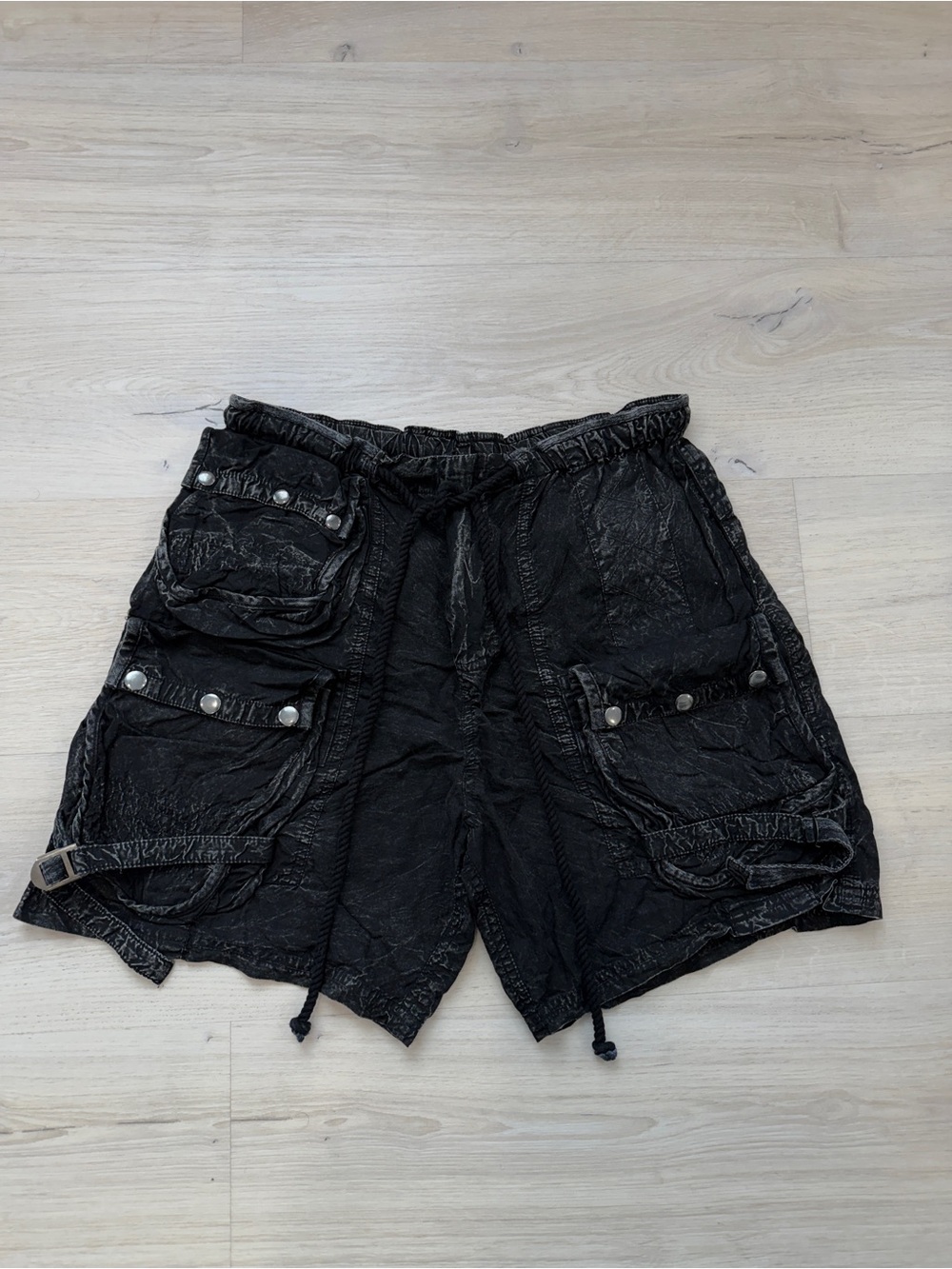 Free People Black Distressed Cargo Bermudas